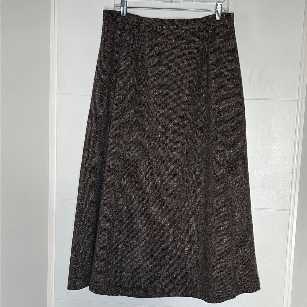 Vintage Wool Orvis Dark Brown A-Line Skirt
